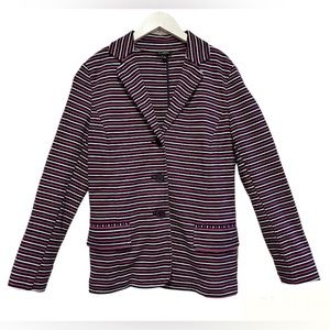 Talbots Jacket Blazer Women's Small Blue Pink White Stripe Three Button Cotton